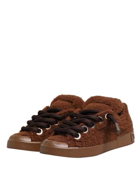 Dolce & Gabbana Braune Synthetische Lammfell Low-Top Sneakers Schuhe - Image 5
