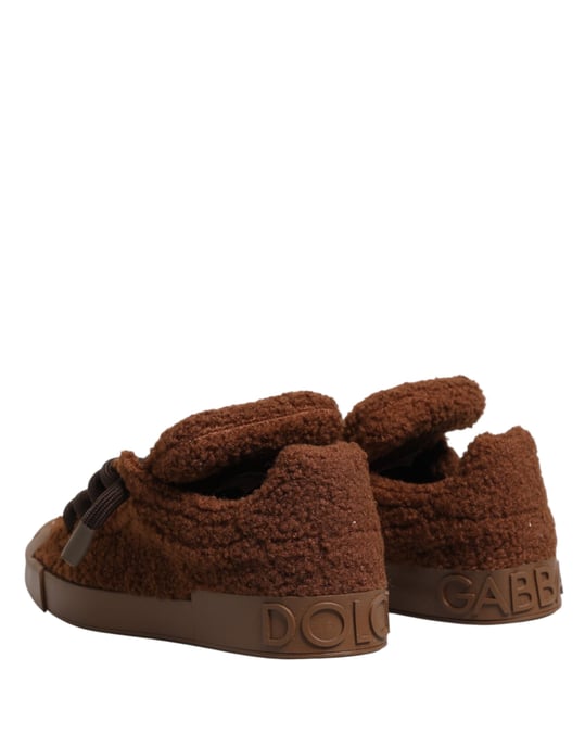 Dolce & Gabbana Braune Synthetische Lammfell Low-Top Sneakers Schuhe - Image 6