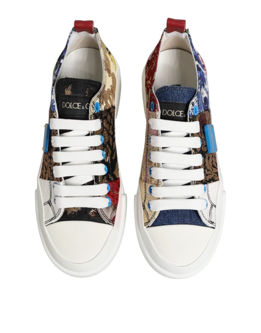 Dolce & Gabbana Mehrfarbige Patchwork Low Top Sneakers Schuhe - Image 4