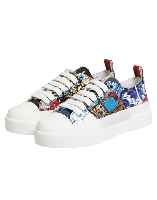 Dolce & Gabbana Mehrfarbige Patchwork Low Top Sneakers Schuhe - Image 5