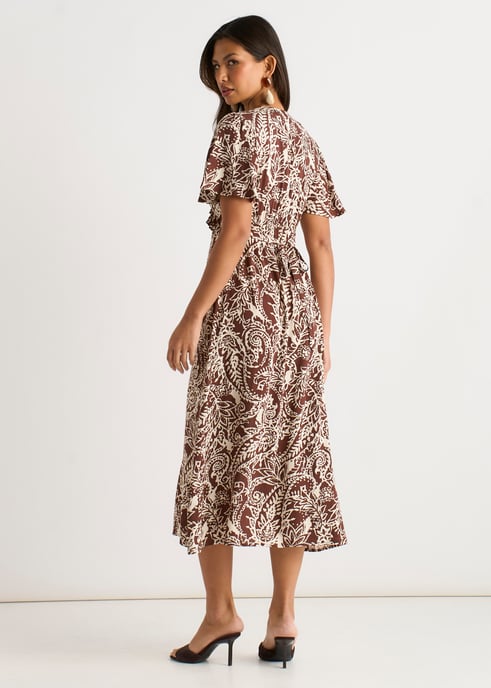 Schokoladenfarbenes Midikleid mit Paisleymuster und Rüschen - Image 4