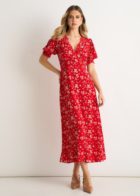 Rotes Midikleid aus Viskose mit Spitzenbesatz - Image 1