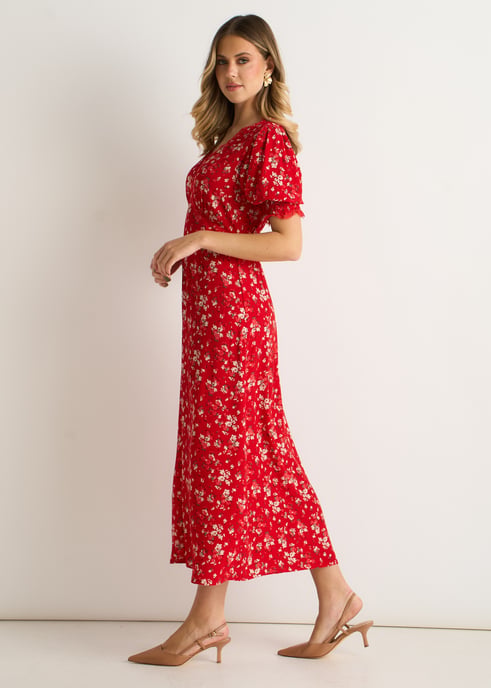 Rotes Midikleid aus Viskose mit Spitzenbesatz - Image 3