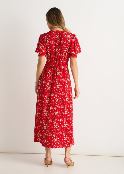 Rotes Midikleid aus Viskose mit Spitzenbesatz - Image 4
