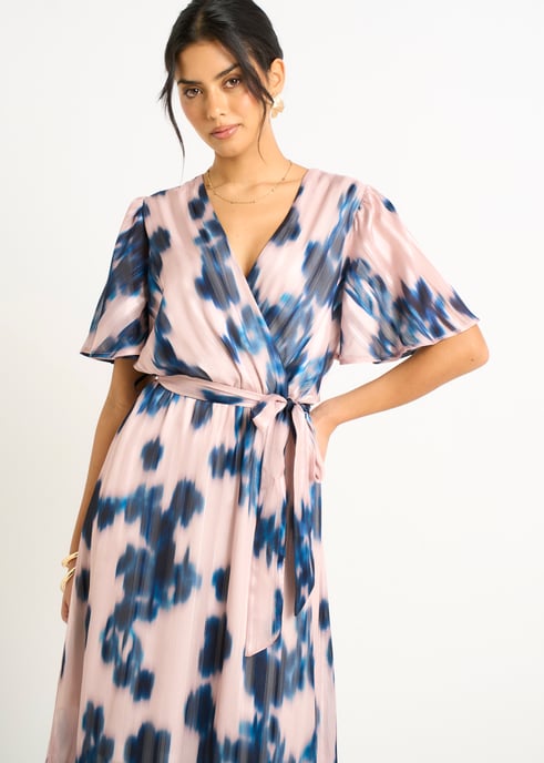 Champagnerfarbener Fleck Tierprint Wickel-Midikleid - Image 2