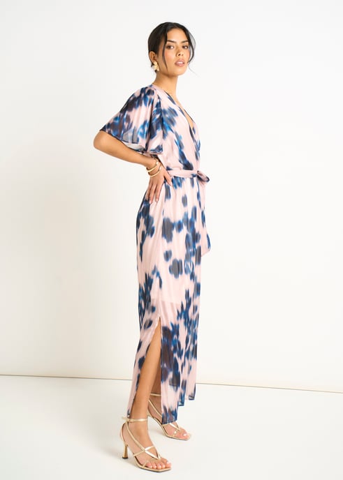 Champagnerfarbener Fleck Tierprint Wickel-Midikleid - Image 3