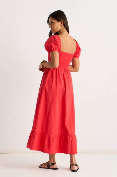 Rotes Zigeunerkleid mit Puffärmeln und Midaxi-Kleid - Image 4