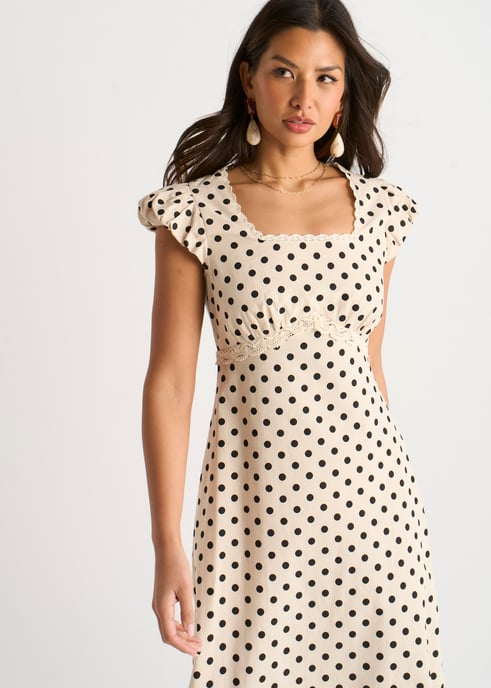 Cremefarbenes Midikleid aus Baumwolle mit Punktedruck und Spitzenbesatz - Image 2