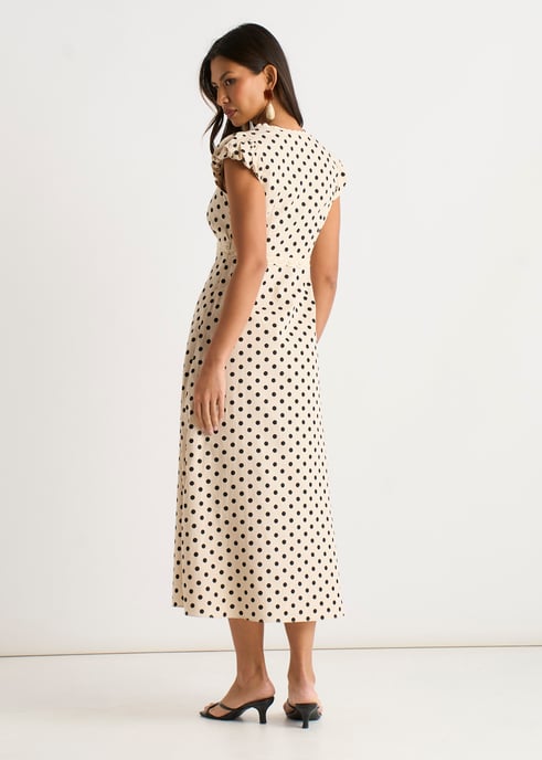 Cremefarbenes Midikleid aus Baumwolle mit Punktedruck und Spitzenbesatz - Image 4
