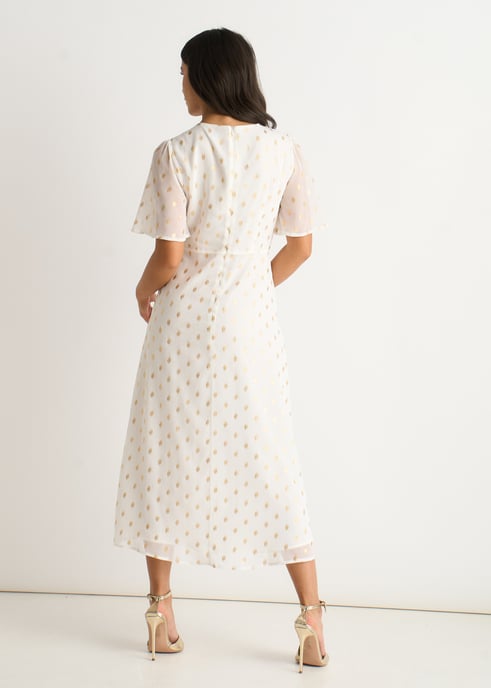 Weißes Midi-Skaterkleid mit V-Ausschnitt und Folie - Image 4