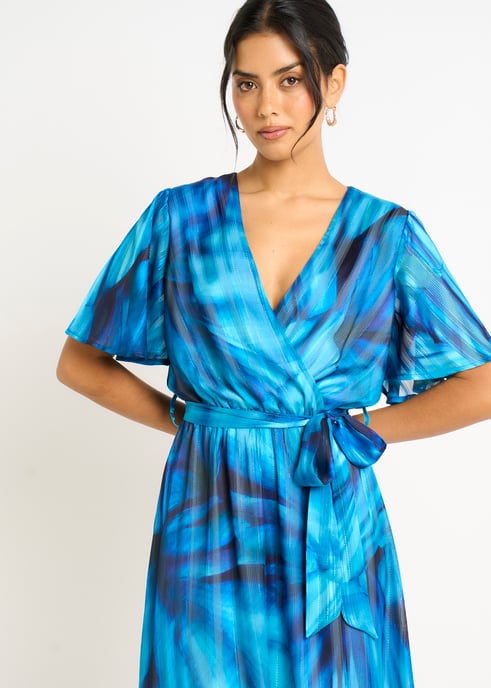 Blaues Wickel-Midikleid mit Färbungsmuster - Image 2