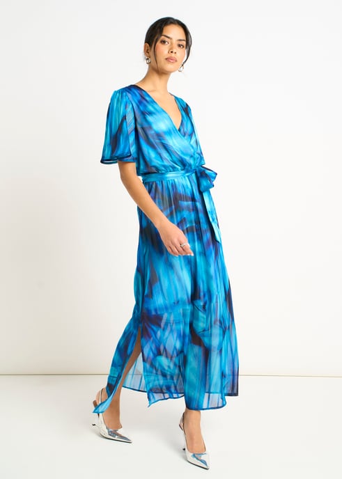 Blaues Wickel-Midikleid mit Färbungsmuster - Image 3