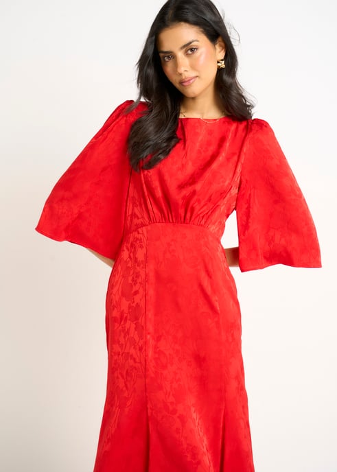 Rotes Midikleid aus Jacquard-Satin - Image 2
