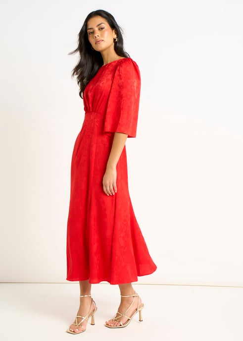 Rotes Midikleid aus Jacquard-Satin - Image 3