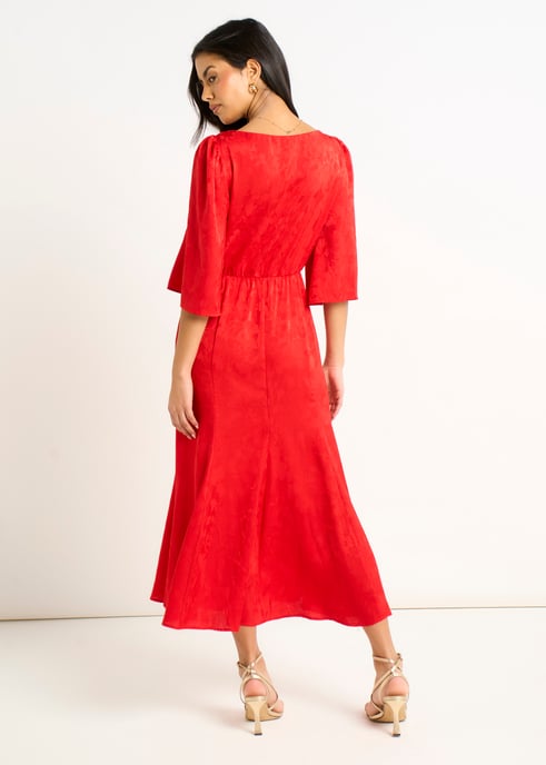 Rotes Midikleid aus Jacquard-Satin - Image 4