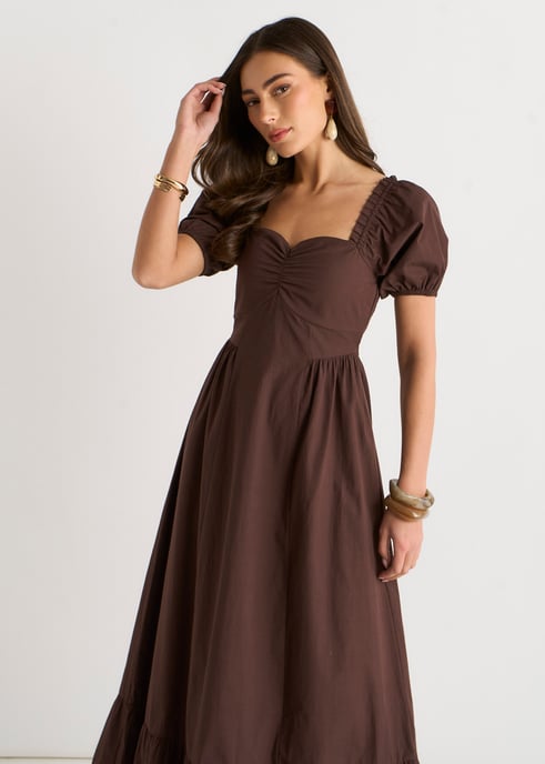 Braunes Zigeunerkleid mit Puffärmeln und Midaxi-Kleid - Image 2