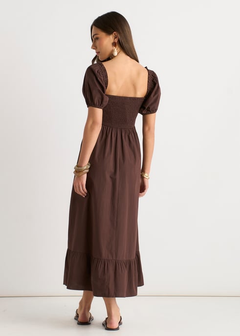 Braunes Zigeunerkleid mit Puffärmeln und Midaxi-Kleid - Image 4