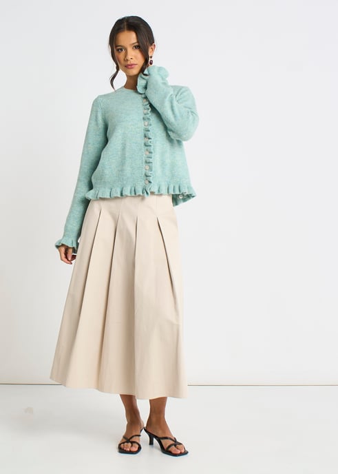 Grüner Cardigan mit langen Ärmeln und geraffter Front - Image 1