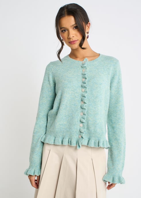 Grüner Cardigan mit langen Ärmeln und geraffter Front - Image 2