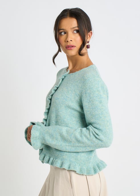 Grüner Cardigan mit langen Ärmeln und geraffter Front - Image 3