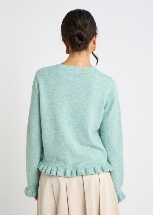 Grüner Cardigan mit langen Ärmeln und geraffter Front - Image 4