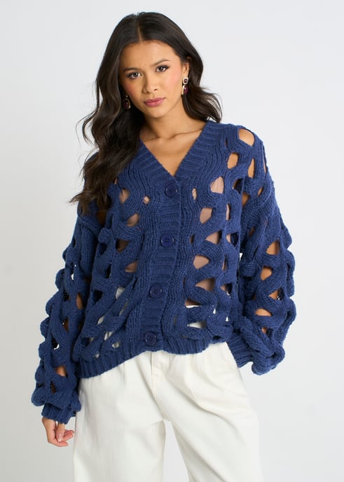 Marineblaue Strickjacke aus grobem Strick - Image 2