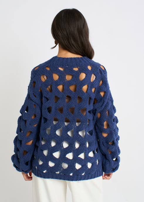 Marineblaue Strickjacke aus grobem Strick - Image 4