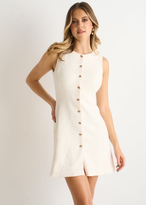 Cremefarbenes Bouclé-Minikleid mit Knopfverschluss - Image 2