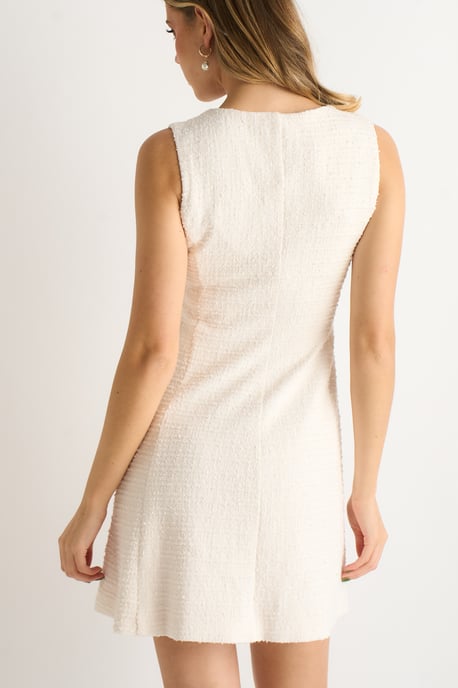 Cremefarbenes Bouclé-Minikleid mit Knopfverschluss - Image 4