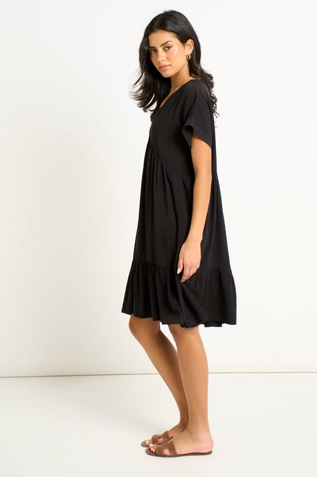 Schwarzes Mini-Smok-Kleid mit V-Ausschnitt - Image 3