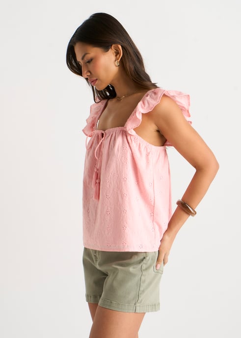 Rosa Rüschen-Cami-Top mit Broidery Anglaise - Image 3