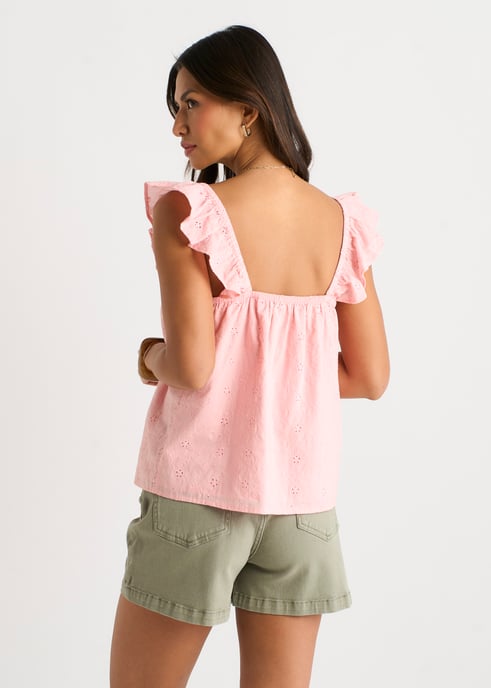 Rosa Rüschen-Cami-Top mit Broidery Anglaise - Image 4