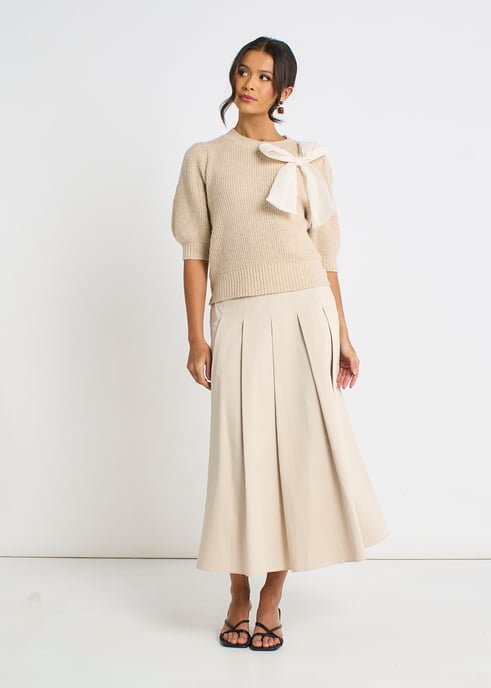 Mokka Chiffon-Schleifen-Strickpullover - Image 3