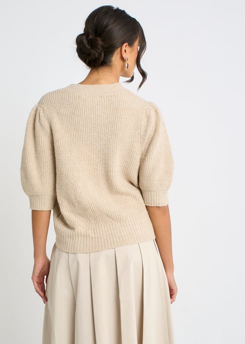 Mokka Chiffon-Schleifen-Strickpullover - Image 4