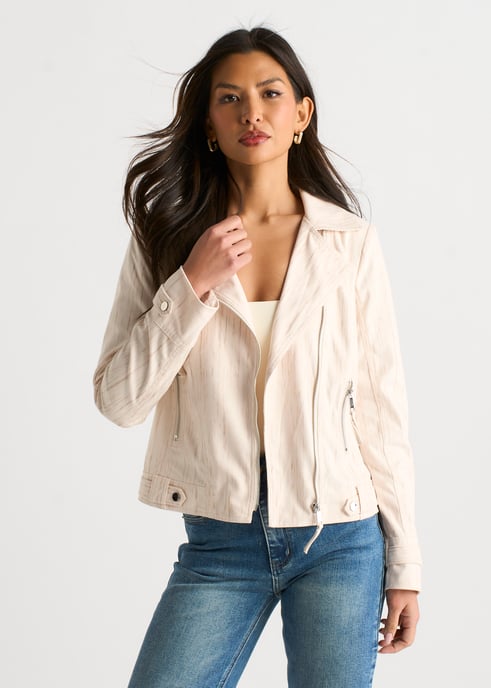 Beige Cord Biker Zip Up Jacke - Image 2