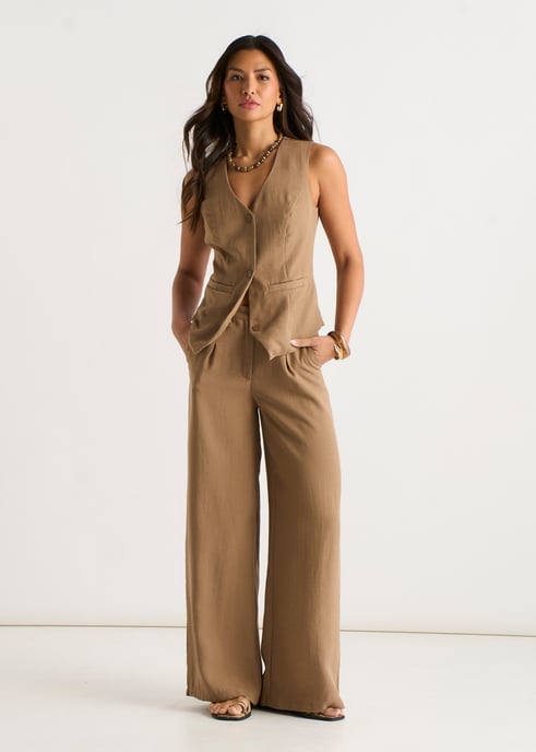 Camel Tailored Wide Leg Trousers - Image 1