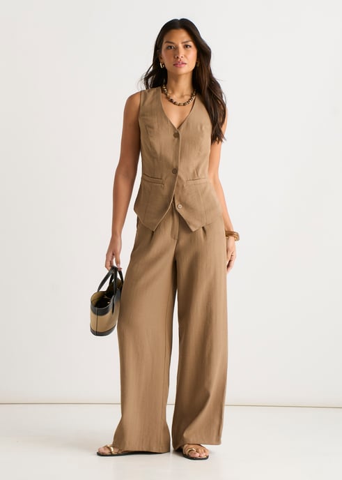 Camel Tailored Wide Leg Trousers - Image 2
