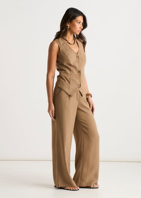 Camel Tailored Wide Leg Trousers - Image 3