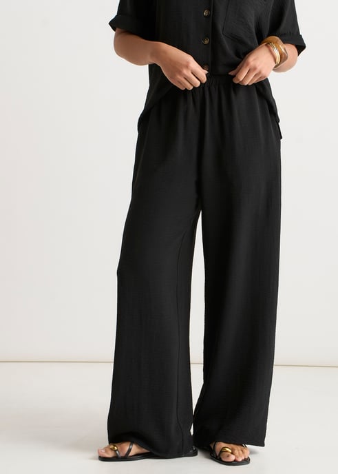 Schwarze Hose mit weitem Bein und elastischer Taille - Image 2