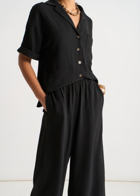 Schwarze Hose mit weitem Bein und elastischer Taille - Image 3