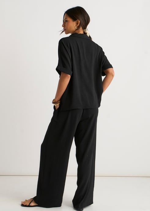 Schwarze Hose mit weitem Bein und elastischer Taille - Image 4