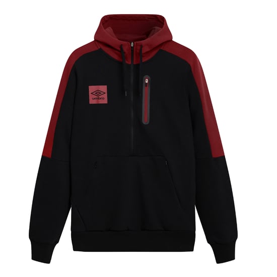 Umbro - "Terrace" Kapuzenpullover mit halbem Reißverschluss für Herren (Schwarz/Tibetisches Rot) - Image 1
