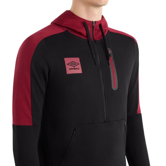 Umbro - "Terrace" Kapuzenpullover mit halbem Reißverschluss für Herren (Schwarz/Tibetisches Rot) - Image 3