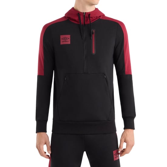 Umbro - "Terrace" Kapuzenpullover mit halbem Reißverschluss für Herren (Schwarz/Tibetisches Rot) - Image 5