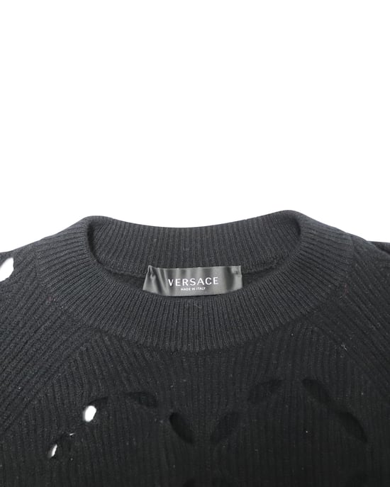 Versace Pullover mit Laserausschnitt aus schwarzer Wolle - Image 3