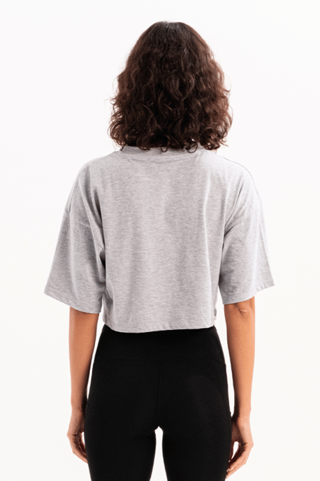 Justever Crop-Top aus 100% Baumwolle mit Rundhalsausschnitt, Modell Maia - Grau - Image 3