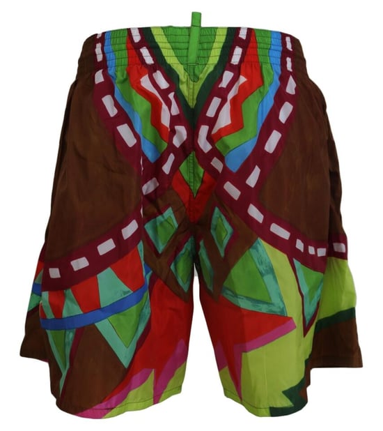 Dsquared2 Bunte abstrakte Design Braun Schwimmen Shorts - Image 2