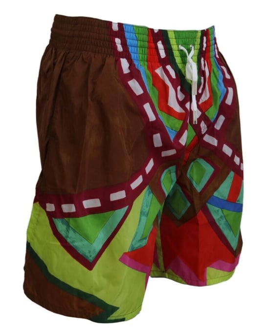 Dsquared2 Bunte abstrakte Design Braun Schwimmen Shorts - Image 4