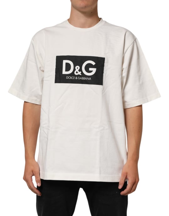 Dolce & Gabbana Weißes Logo-Print Baumwoll T-Shirt mit Rundhalsausschnitt für Herren - Image 1