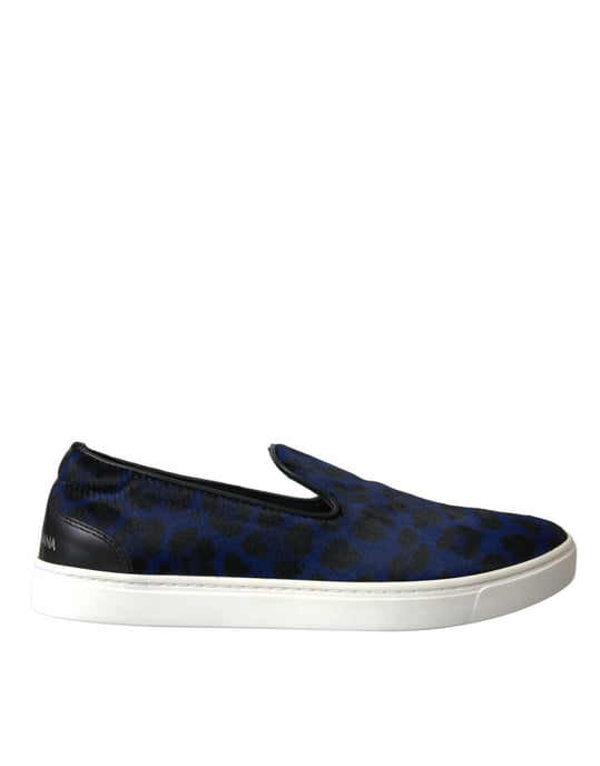 Dolce & Gabbana Blaue Kalbsleder Haar Leopard Sneakers Schuhe - Image 1